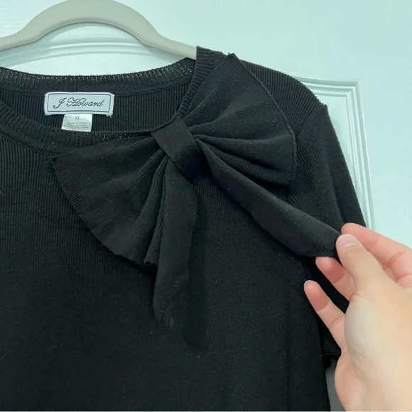Vintage Jessica Howard Black Long Sleeve Knit Midi Dress with Bow Detail - Picture 3 of 7
